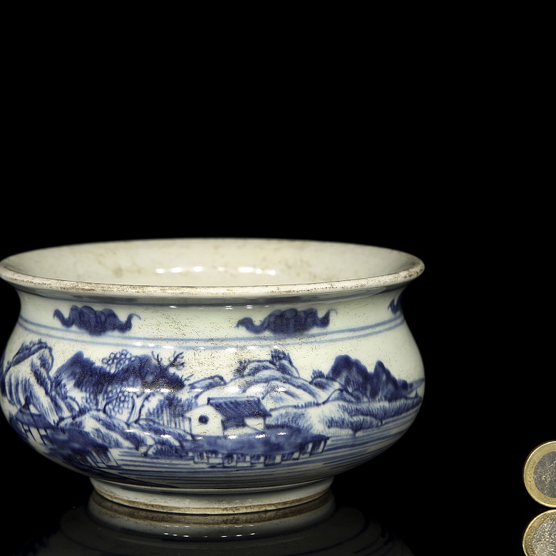 Quemador de incienso en porcelana Blanca y azul, siglo XIX - 5