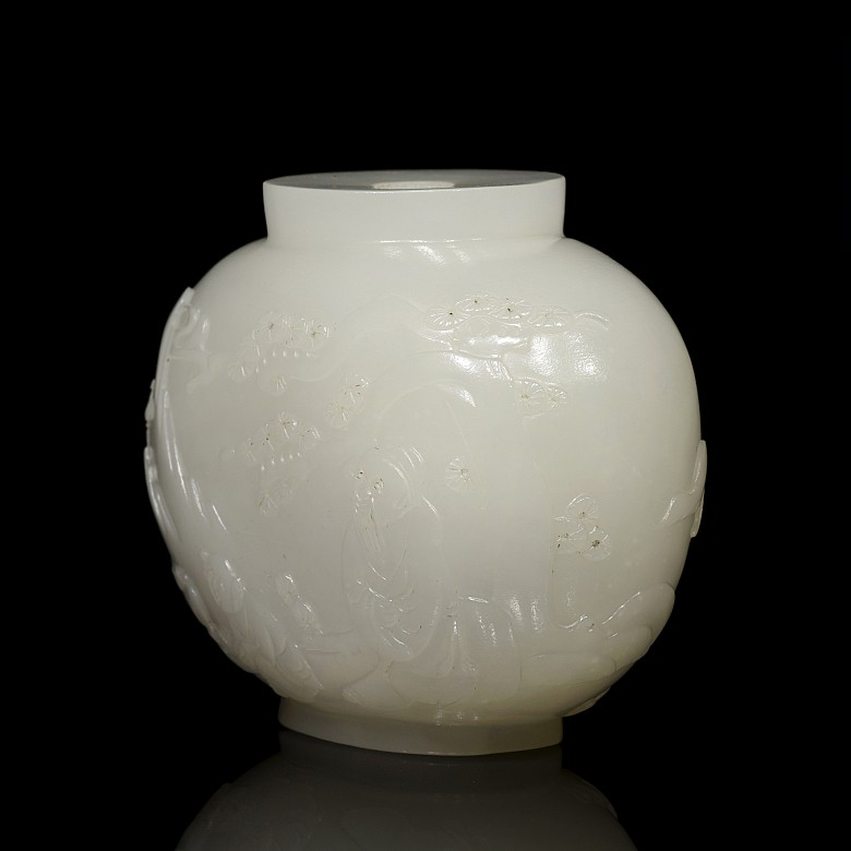 Botella de rapé de jade blanco, dinastía Qing