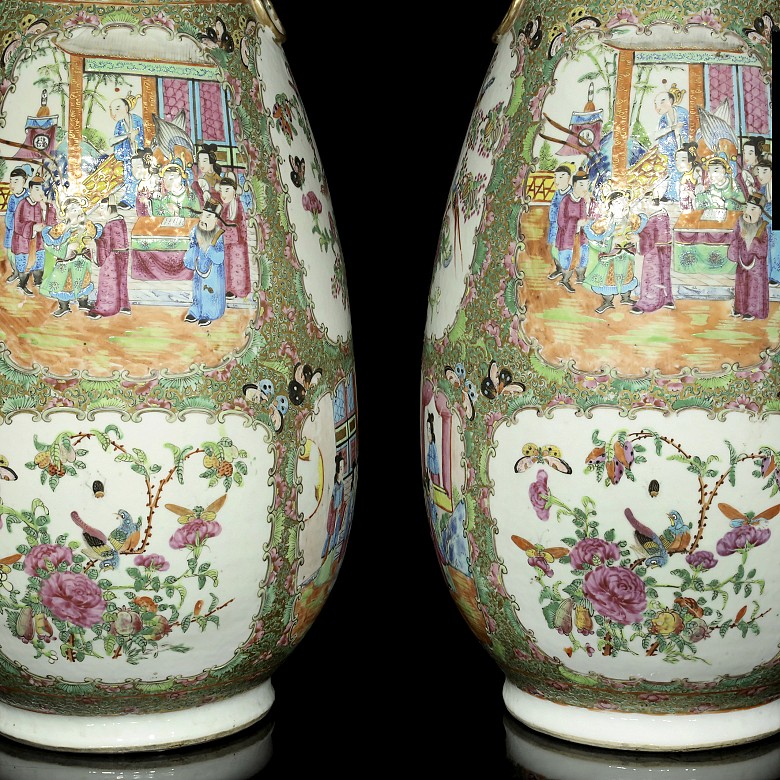 Pair of lidded vases, famille rose, Canton, 19th century - 3