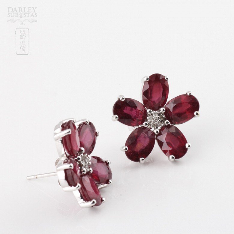 Earrings with  Ruby 11.74cts and Diamonds in White Gold - 1