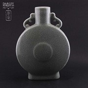 Jarrón/Petaca verde de cerámica, S.XX
