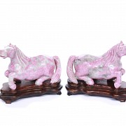 Pair of carved jasper horses, 20th century