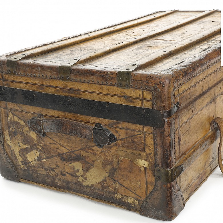 Baúl de viaje en madera y cuero, ca.1900 - 12