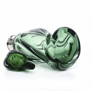 Green glass decanter with silver mouth, 20th century - 1