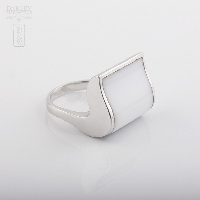 Ring with White porcelain in sterling silver, 925 - 3