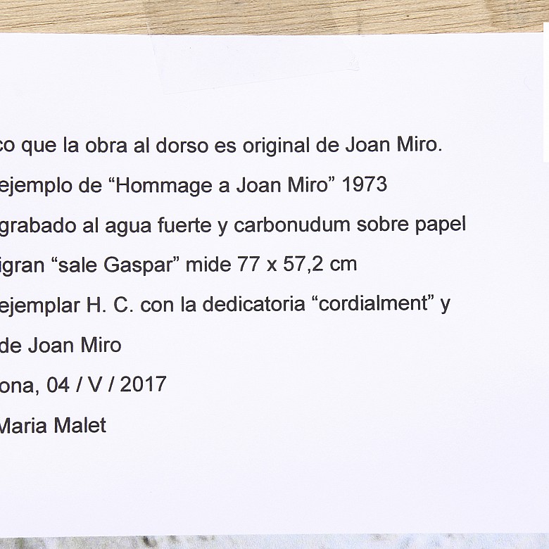 Joan Miró (1893-1983) “Hommage a Joan Miró”, 1973