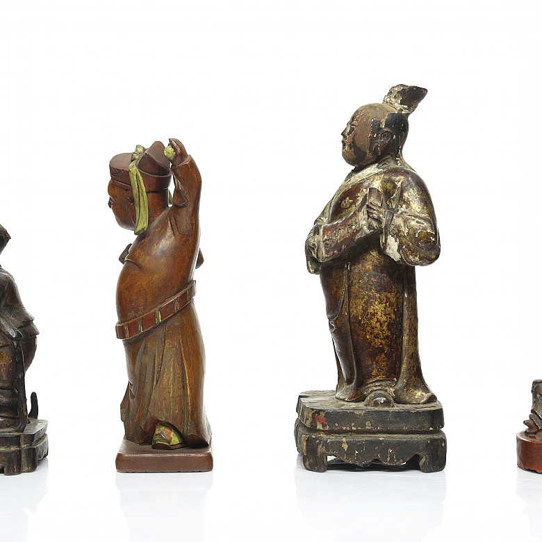 Grupo de esculturas de madera tallada, dinastía Qing