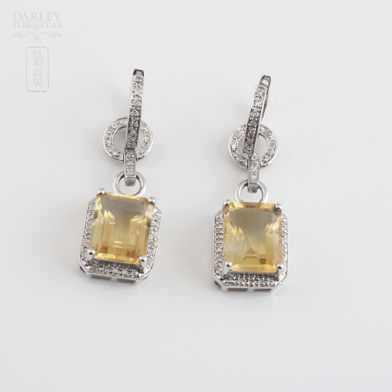 Long earrings with citrine 6.34cts and diamonds in White Gold - 3