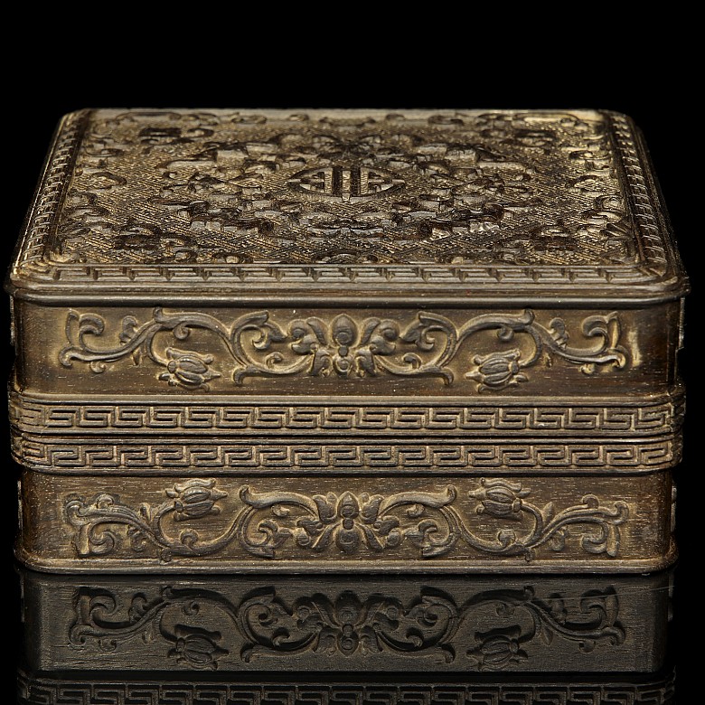 Caja de madera tallada, dinastía Qing - 3