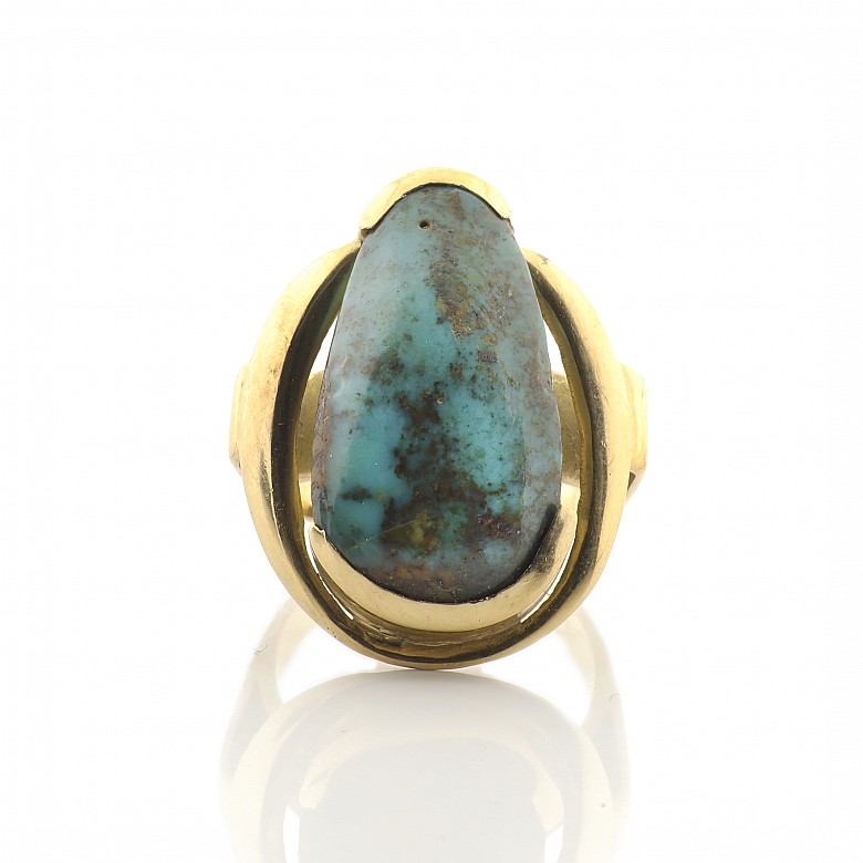 Ring in 18k yellow gold with natural turquoise - 2
