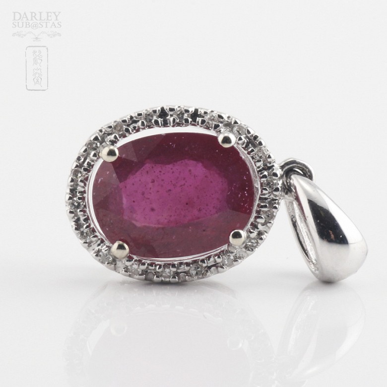 Pendant with ruby 2,36cts and diamond  in white gold - 1