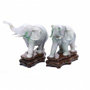 Pair of carved jade elephants, 20th century