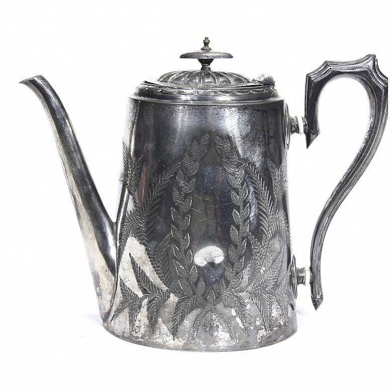English silver plated metal teapot, ca 1897 - 1