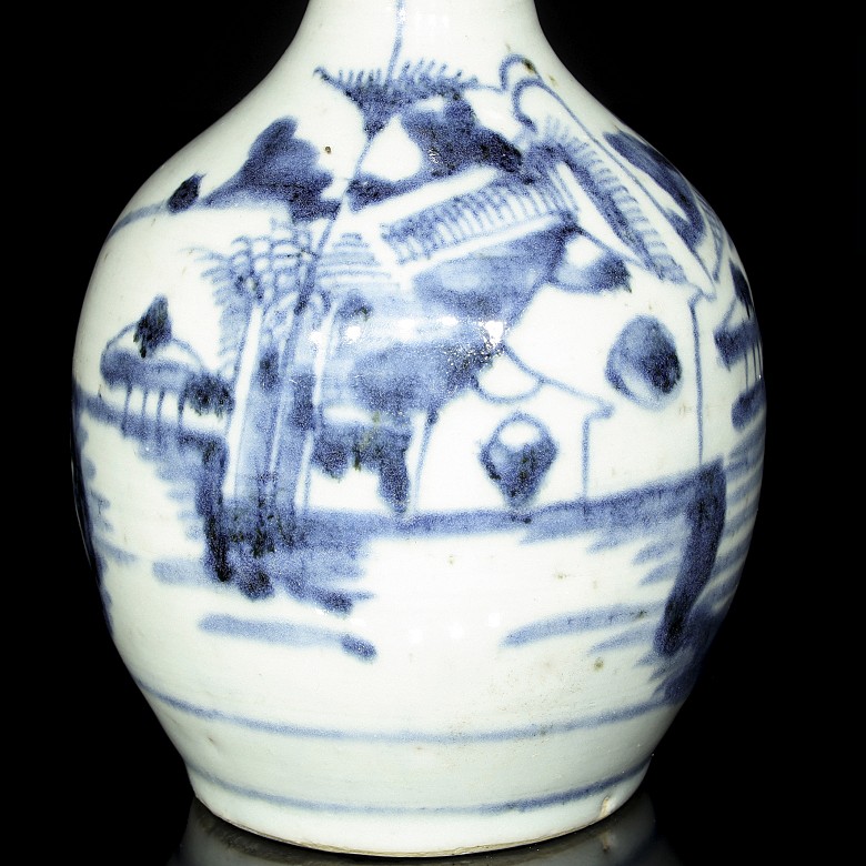 Jarrón de cerámica, azul y blanco, dinastía Qing - 6