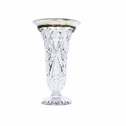 Carved glass vase with English silver rim, early 20th century