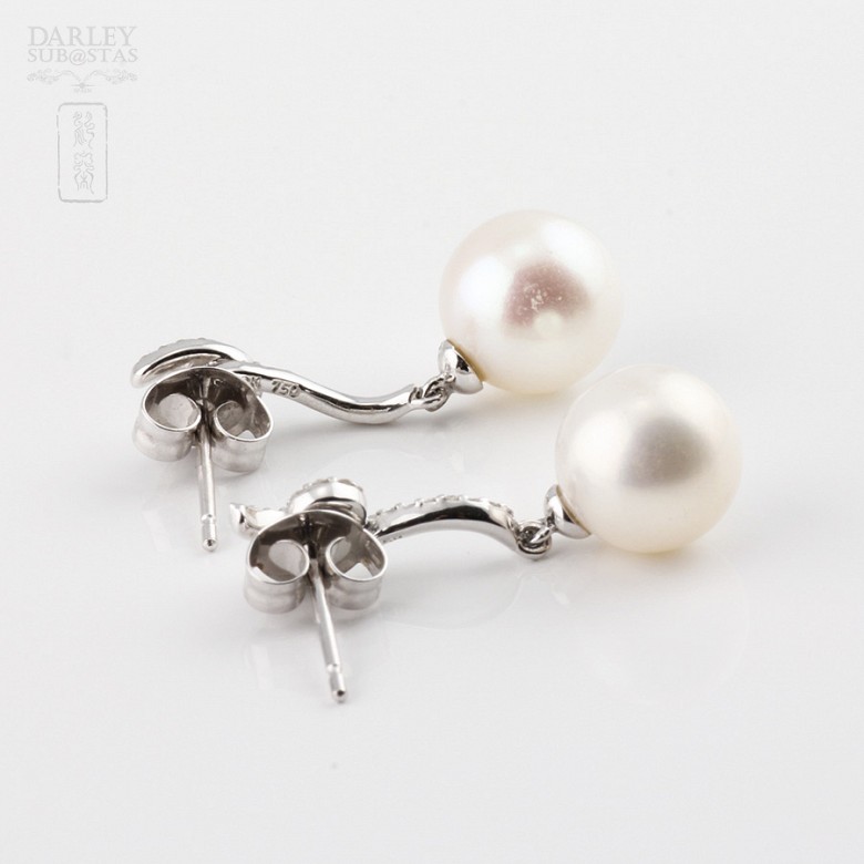 earrings pearl and diamond in 18k white gold - 1
