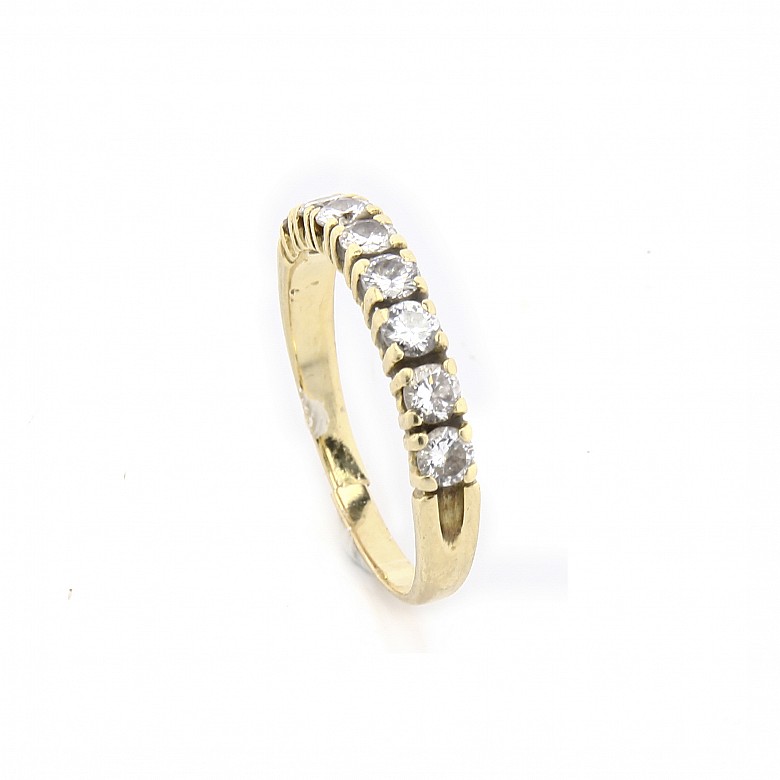 18k gold half wedding band ring with diamonds. - 2