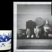 Recipiente para pinceles, azul y blanco, dinastía Qing
