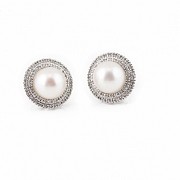 Pendientes en oro blanco de 18k con perlas y diamantes