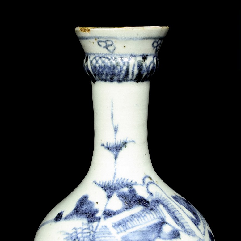 Jarrón de cerámica, azul y blanco, dinastía Qing - 5
