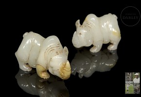 Pareja de rinocerontes de jade, dinastía Han