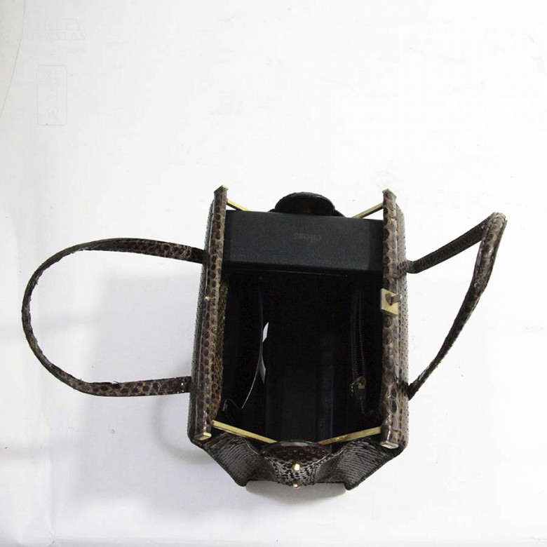 Python leather handbag in brown color. - 5