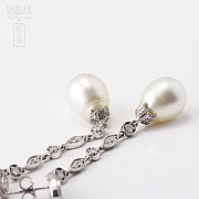 Pendientes largos perlas australianas y diamantes en oro blanco - 2