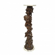 Vicente Andreu. Carved wooden column with marble, 20th century - 2