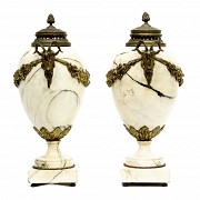 Pair of French Ormolu Mounted Marble Vases.