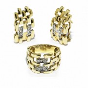 Ring and earrings in 18k yellow gold with diamonds