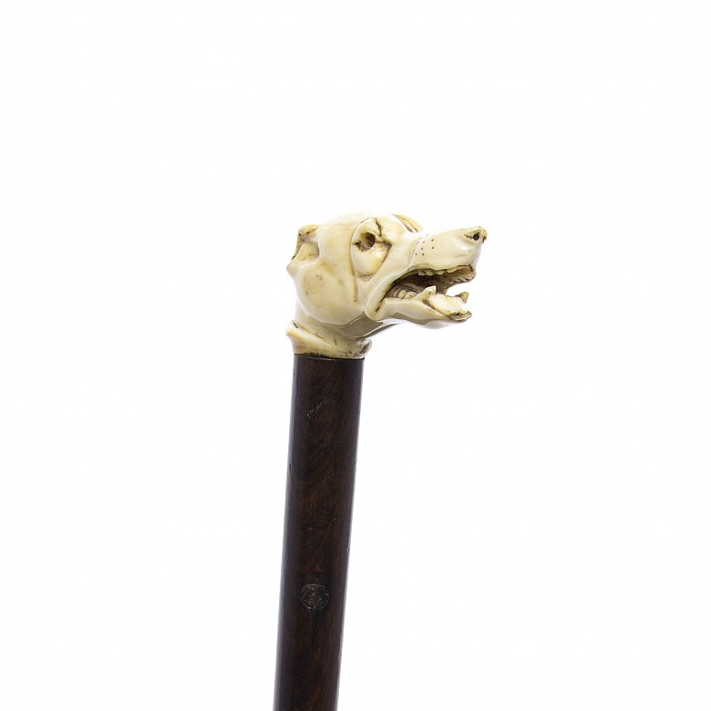 Wooden cane and greyhound-shaped fist, eatly 20th century
