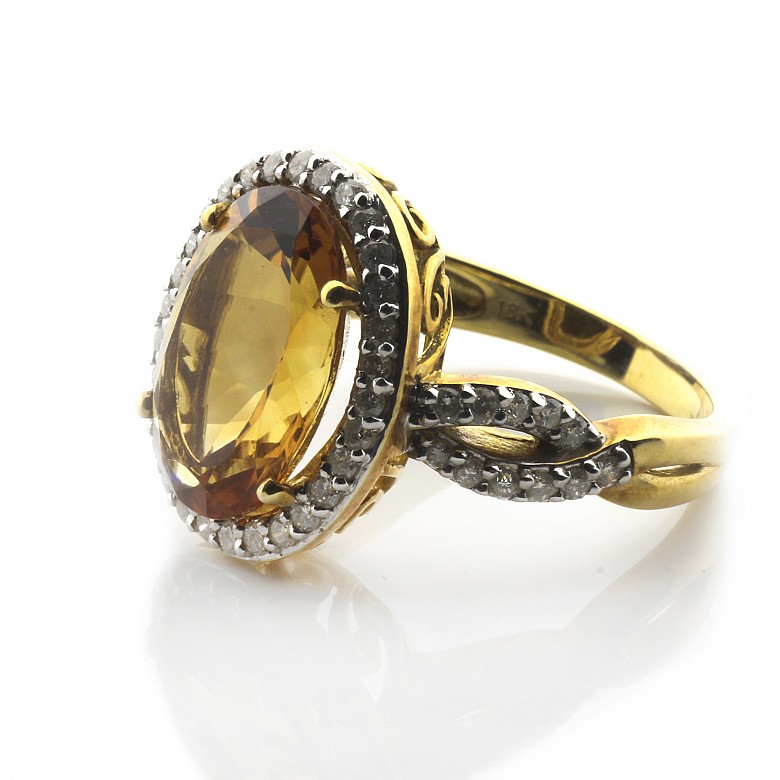 18k yellow gold ring with citrine and diamonds - 2