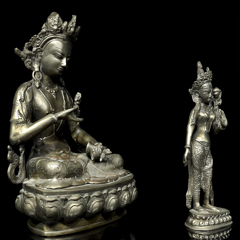 Two Tibetan Buddhas in brass, 20th century