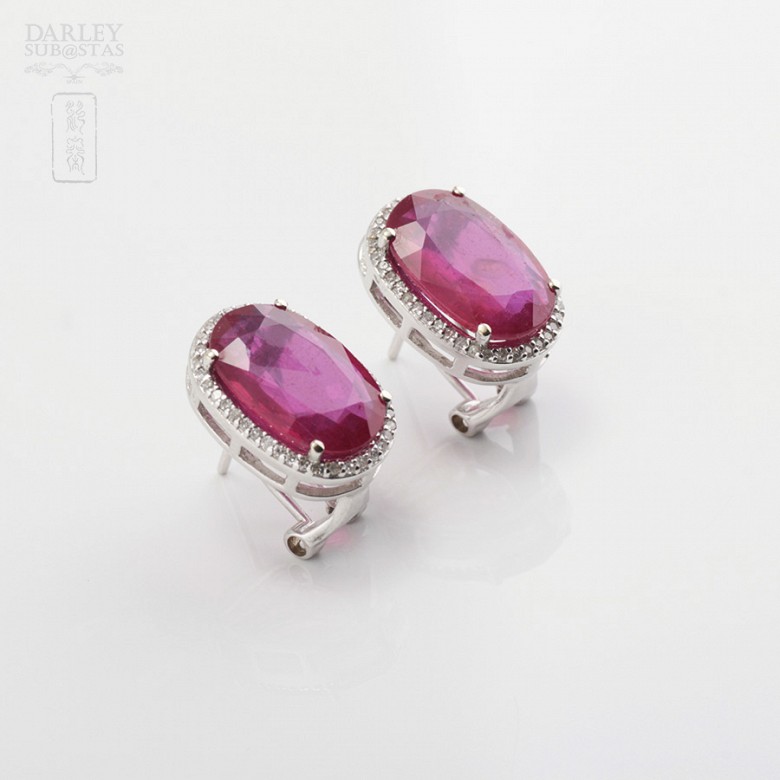 Earrings with ruby10.05cts and diamonds in white gold - 3