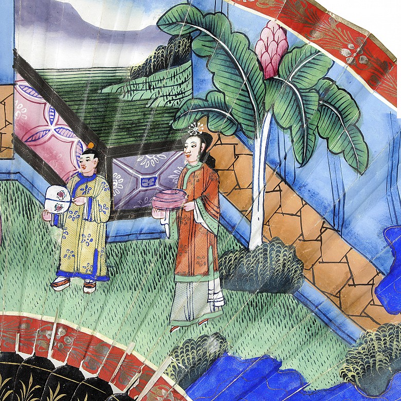 Abanico con país de papel pintado, China, s.XIX - 10