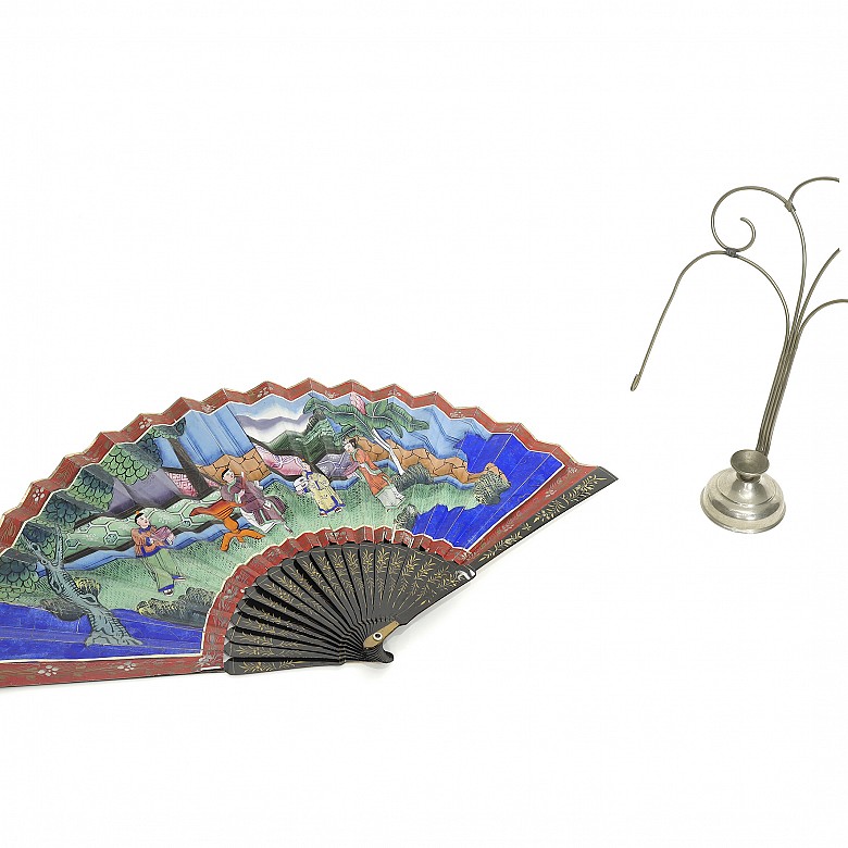 Chinese fan with hand painted paper, 19th century. - 14