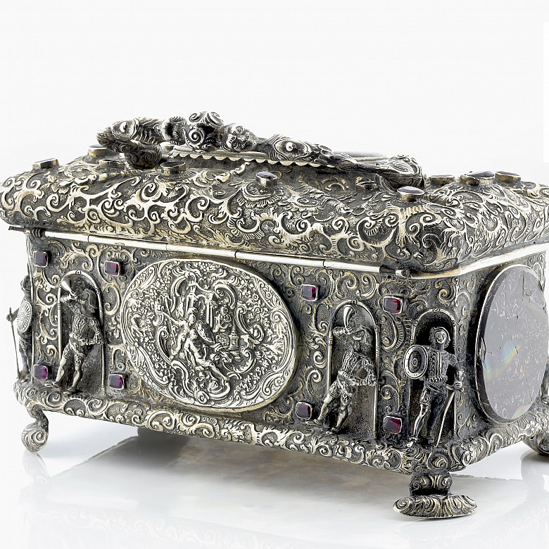 Silver box with gem-set gems, 19th century