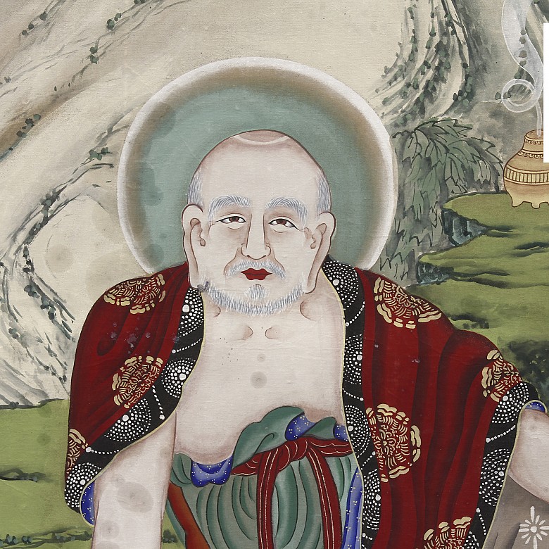 Gran thangka de seda pintada, Corea, S.XIX - XX - 4