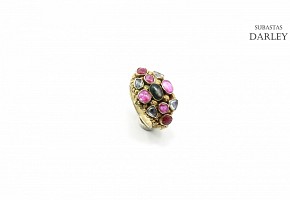 Silver ring, gold-plated with colored stones (gems), Bali.