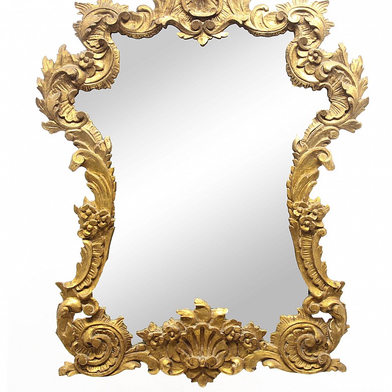 Carved and polychrome wood mirror in gilt, 20th century - 3