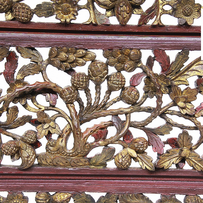 Three decorative wooden lintels, Peranakan, early 20th century