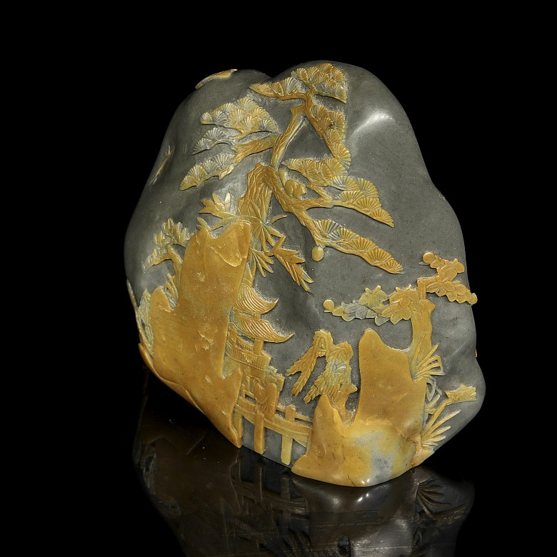 Two-colour carved Shoushang stone, Qing dynasty