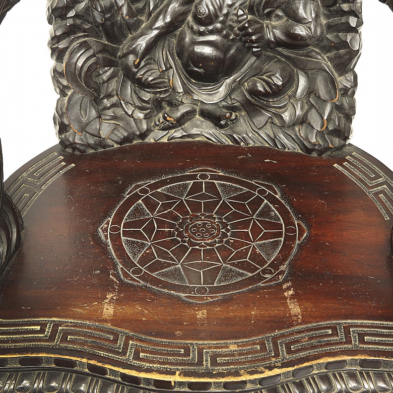 Sillon de madera china tallada, S.XX - 6