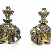 Pair of silver elephants, Qing dynasty (1644 - 1912).