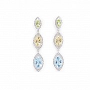 Earrings 18k white gold and topazes, peridots, citrines and diamonds.