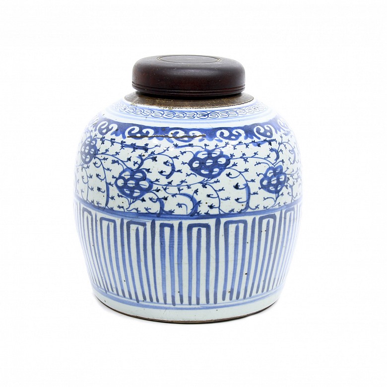 Tibor de porcelana azul y blanco, s.XIX