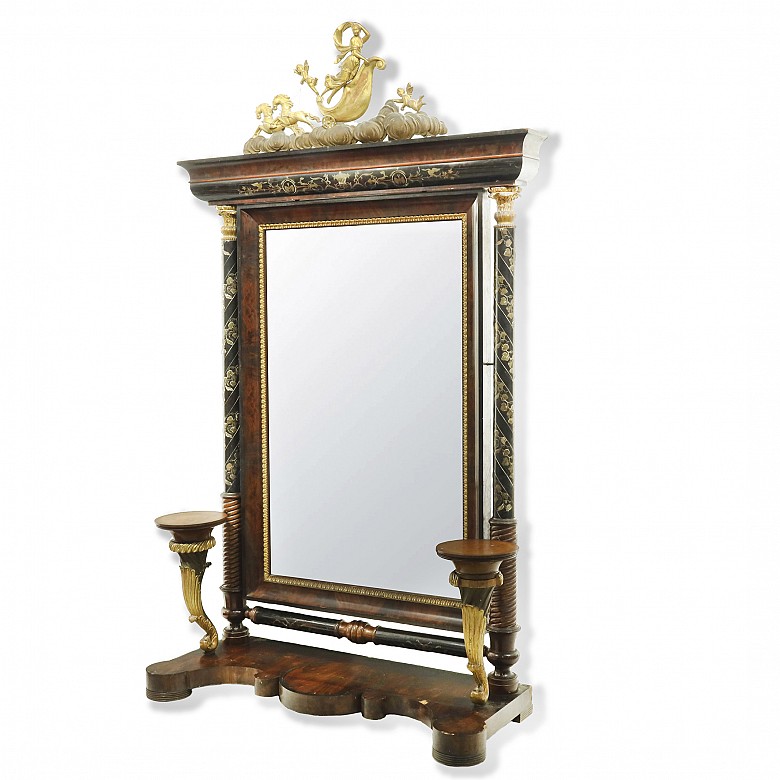 Gran espejo imperio con decoración de marquetería, S.XIX - 2