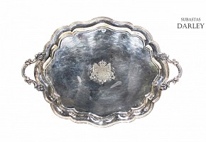 Large punched Dutch silver tray, sterling 925, 1863.