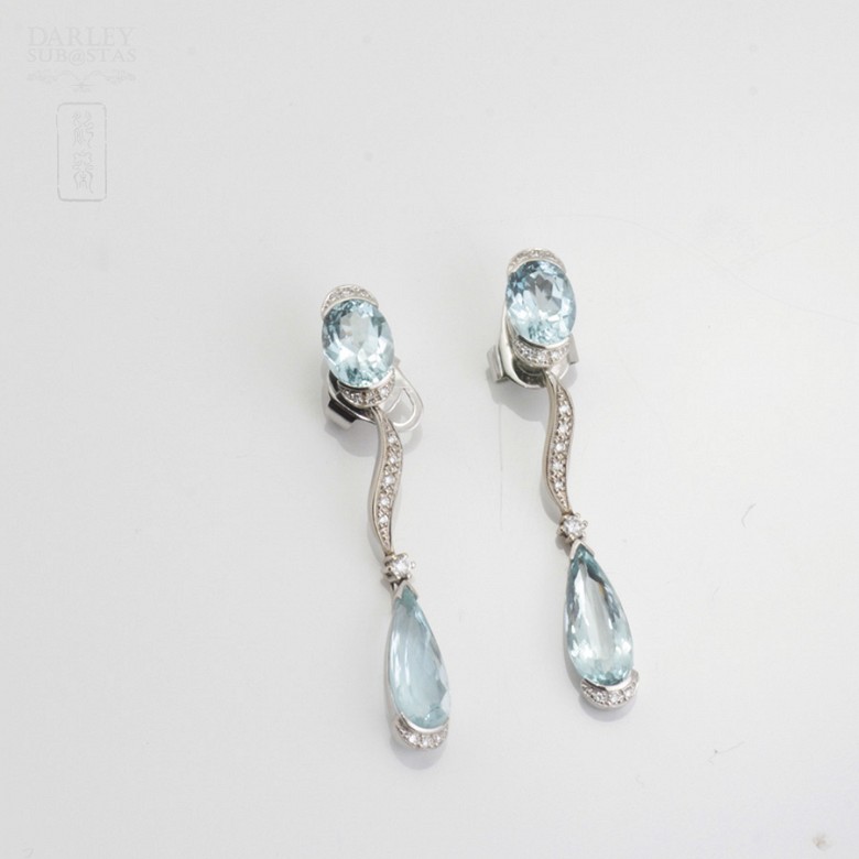 Pendientes en oro 18k con piedra azul y diamantes - 2
