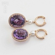 18k rose gold earrings with amethyst and diamonds - 7